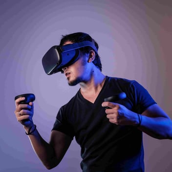 Person using Mondly VR for language learning with Oculus 2