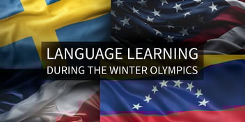 Text: Language Learning During the Winter Olympics Image: Swedish, English, Spanish, French