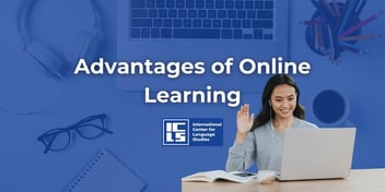 Student attending an online language class on their laptop