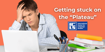 Illustration of a language learner facing a plateau in their studies