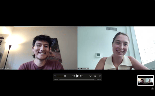 Elias chatting with Katya, ICLS Marketing Manager and Russian native, about his experience