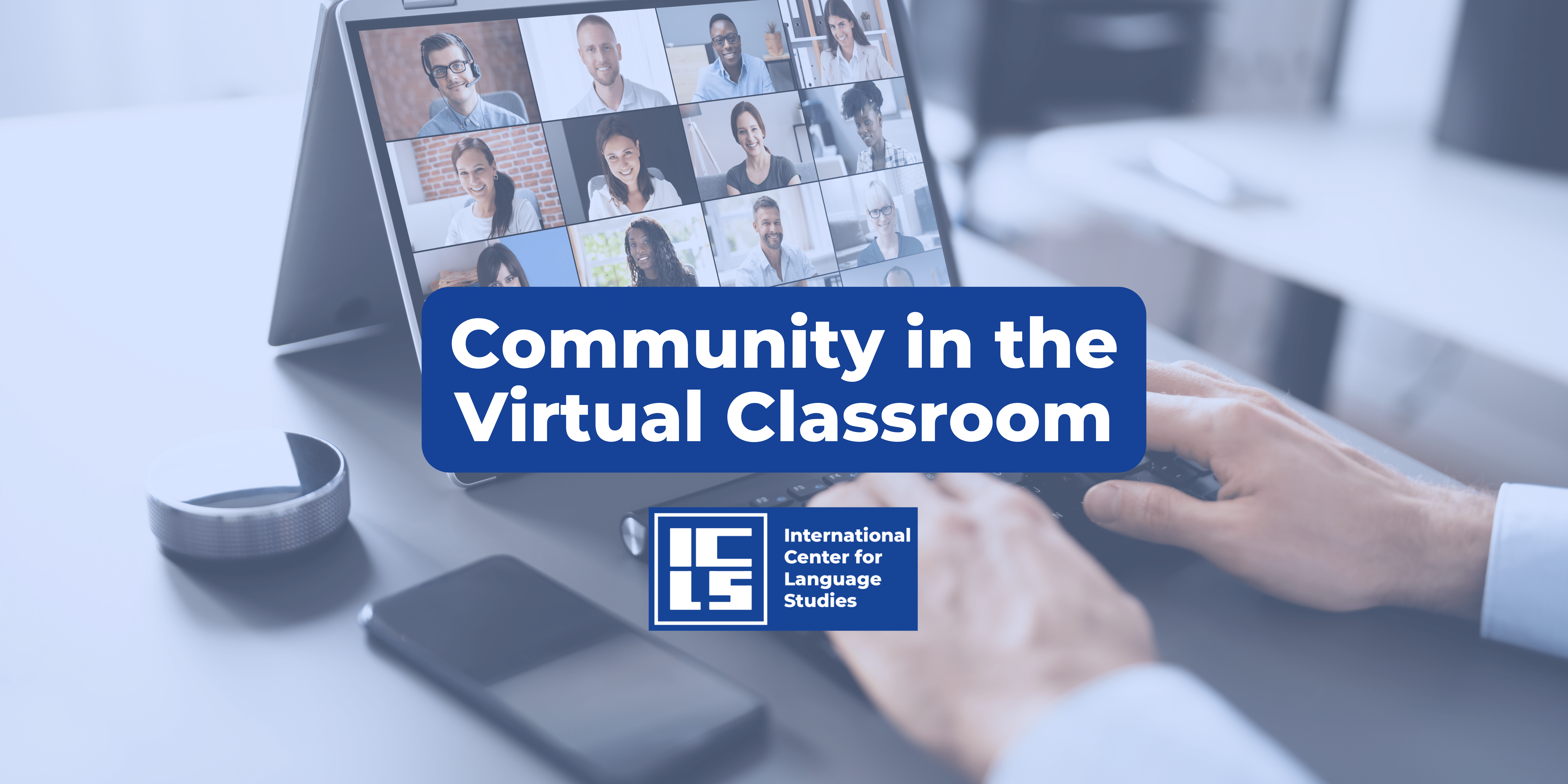 Virtual english as a second language classroom with students interacting online