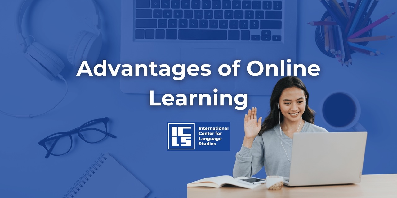 Student attending an online language class on their laptop